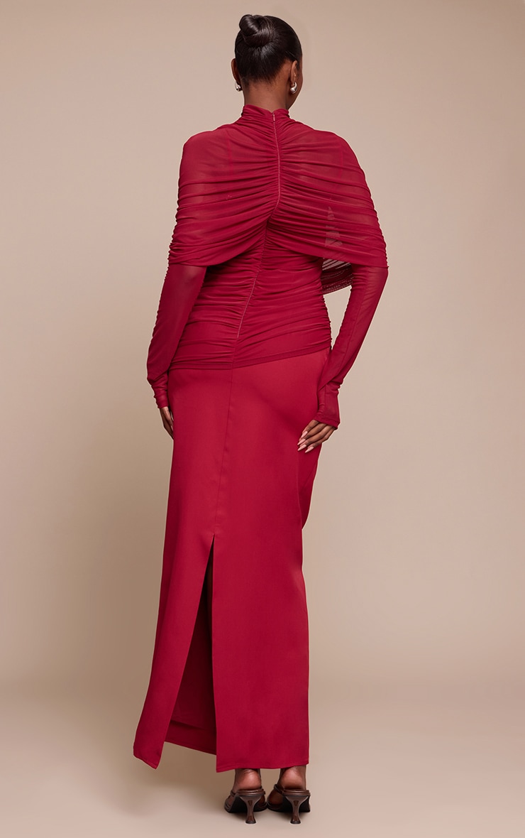 Wine Cape Detail Long Sleeve Maxi Dress image 2