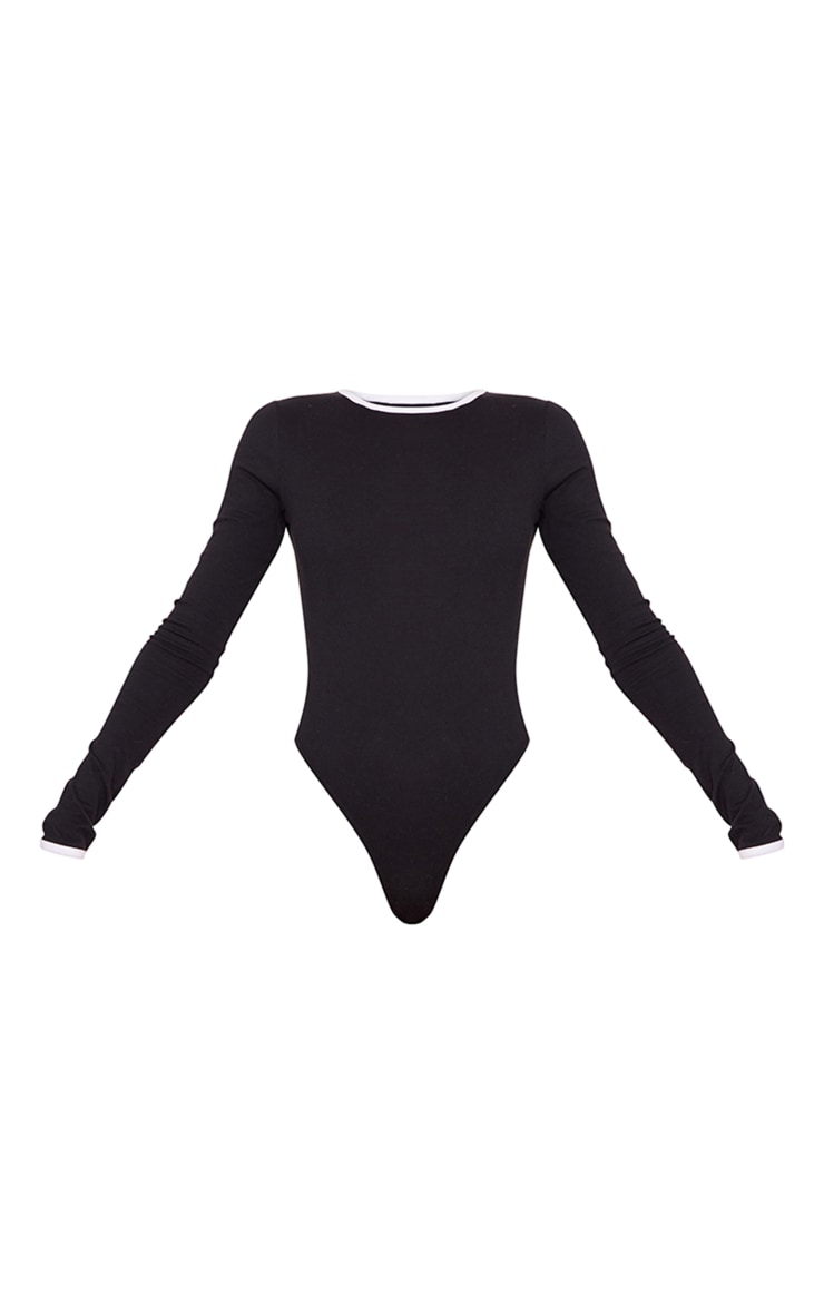 Black Contrast Hem Cotton Long Sleeve Bodysuit image 5
