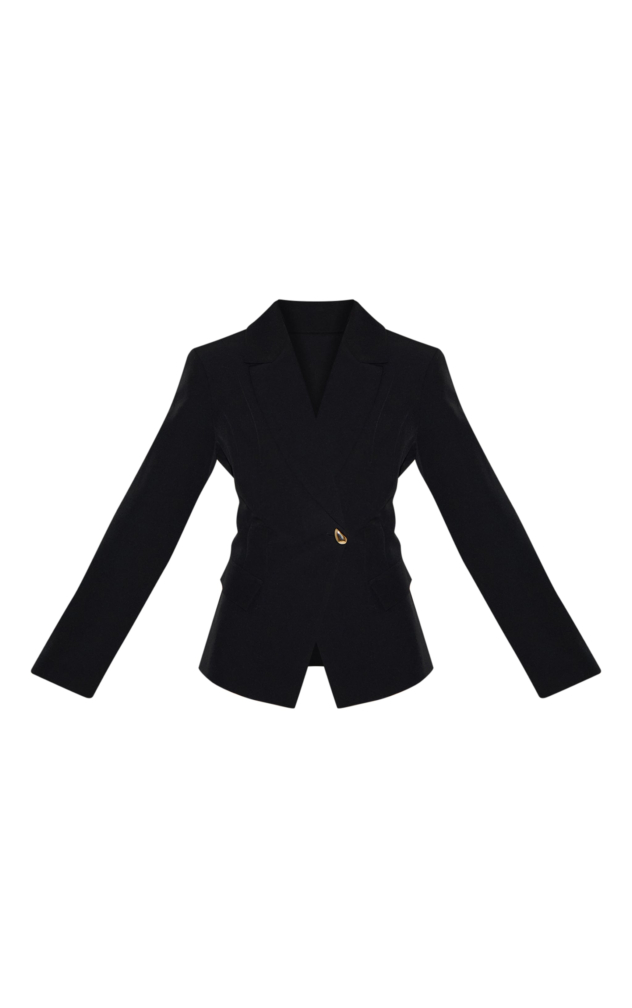 Black Cinched Waist Lapel Point Detail Blazer image 5