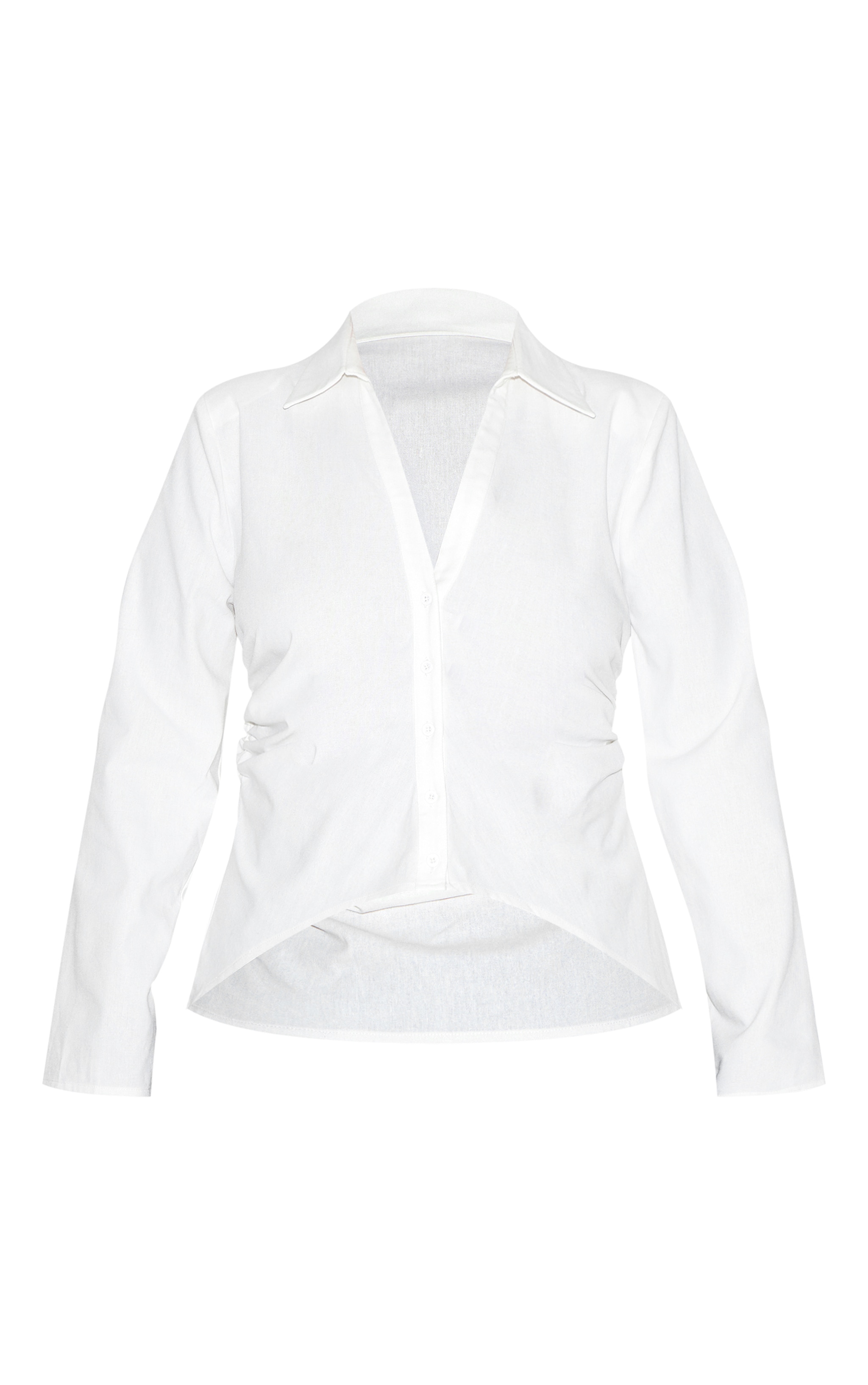 Plus White Linen Shoulder Padded Fitted Shirt image 5