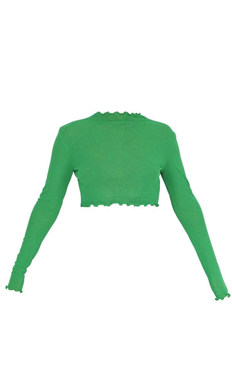 Bright Green Burnout Mesh Frill Edge Long Sleeve Top image 5