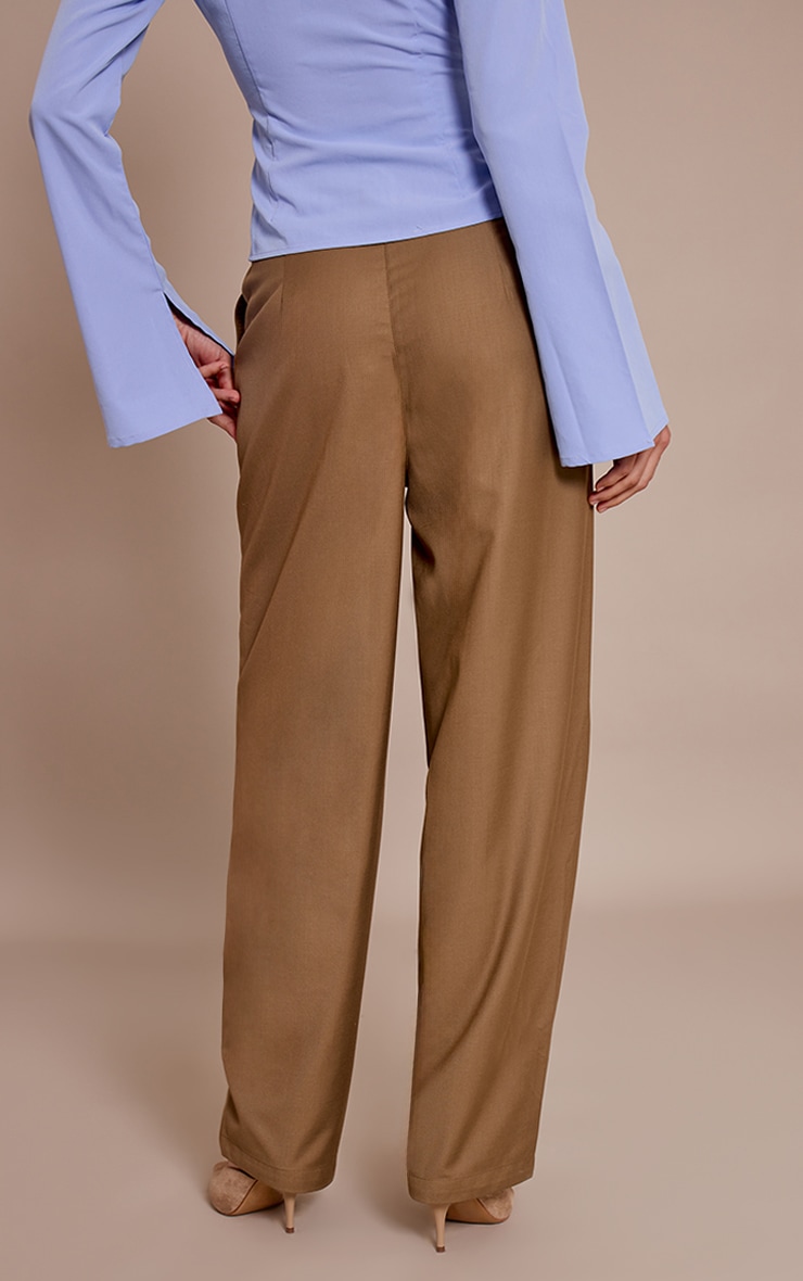 Sage Khaki Woven Button Barrel Leg Seam Pants image 3