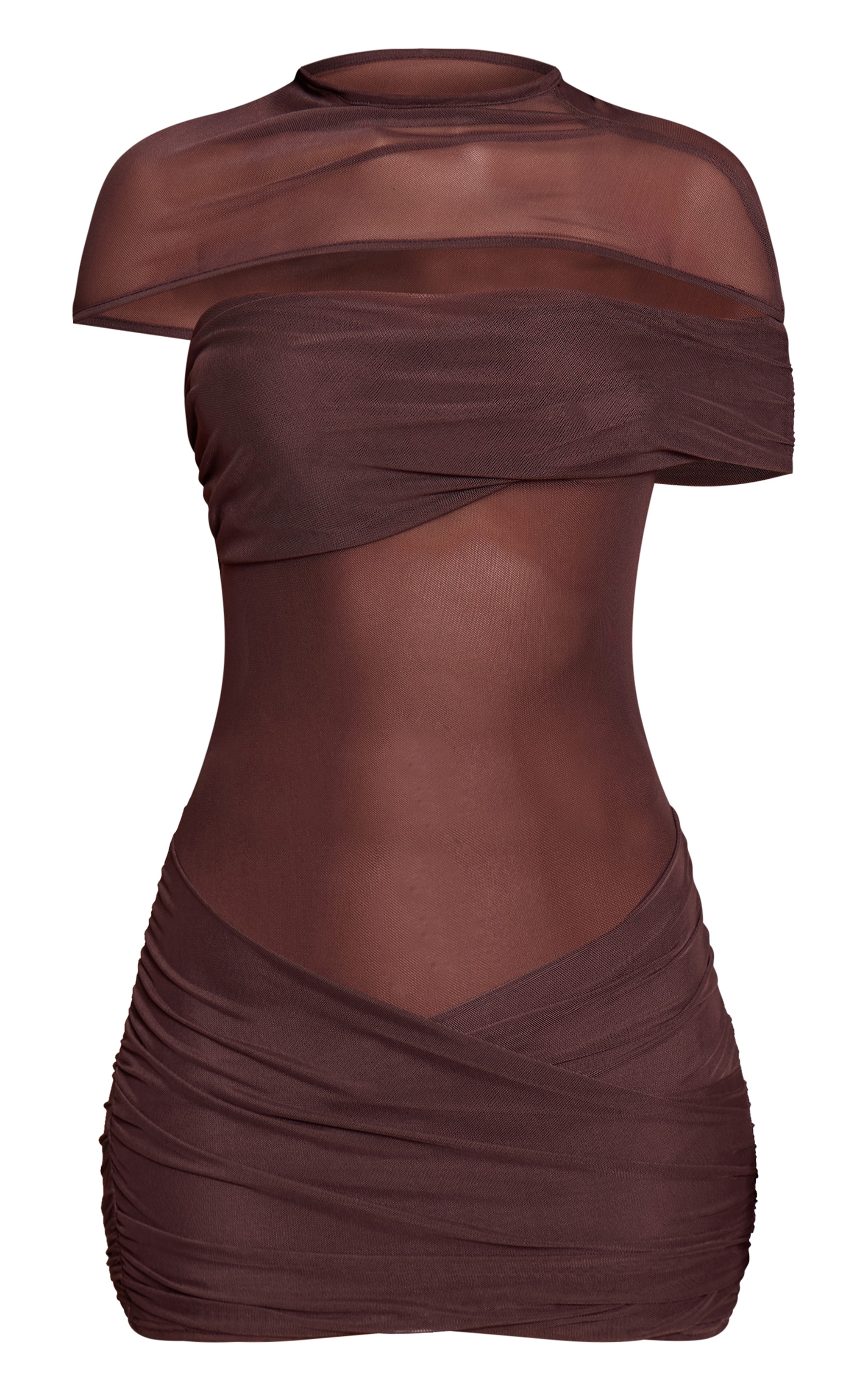 Chocolate Double Layer Mesh Twist Detail Bodycon Dress image 5