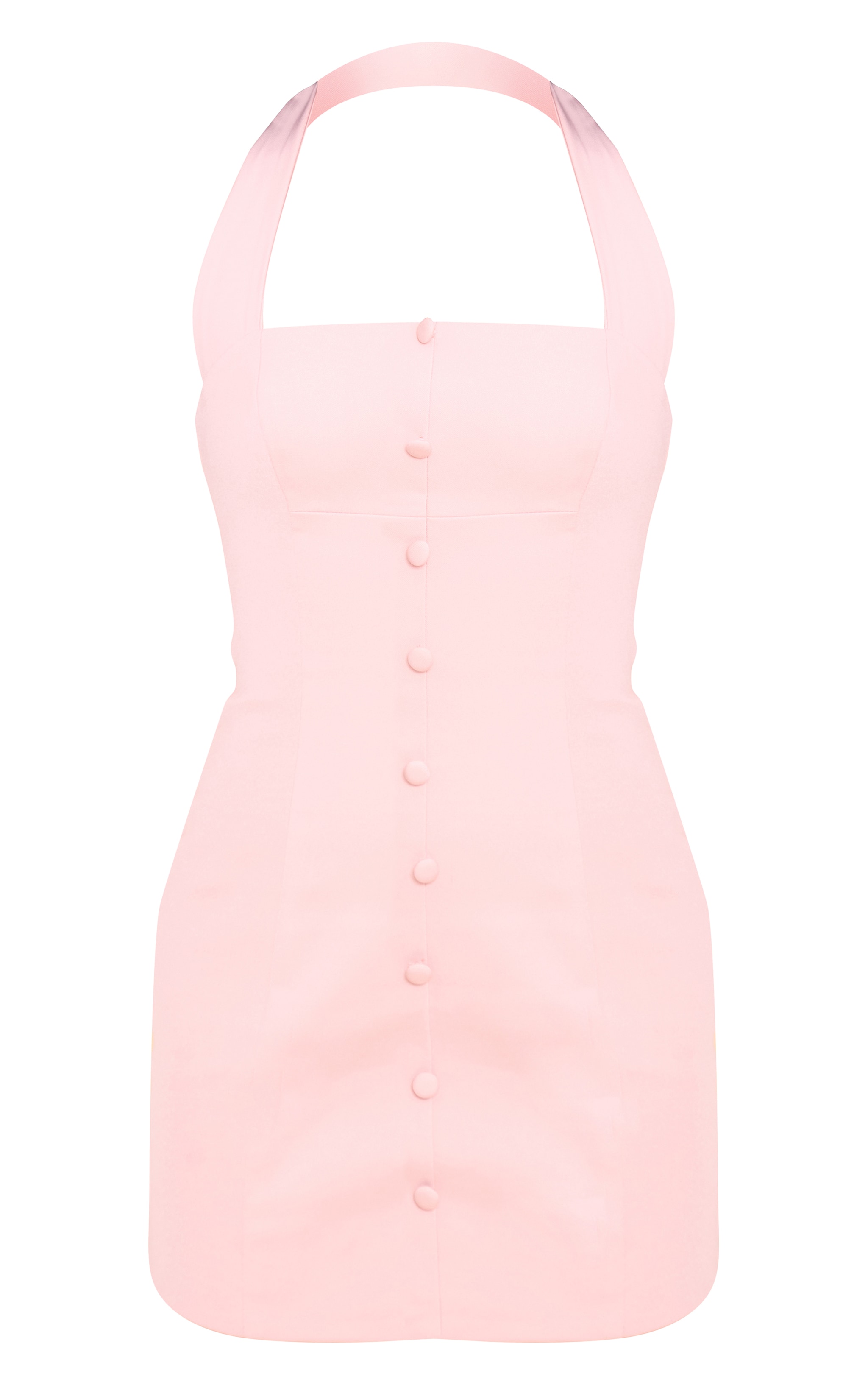Pale Pink Woven Halter Neck Button Detail Mini Dress image 5