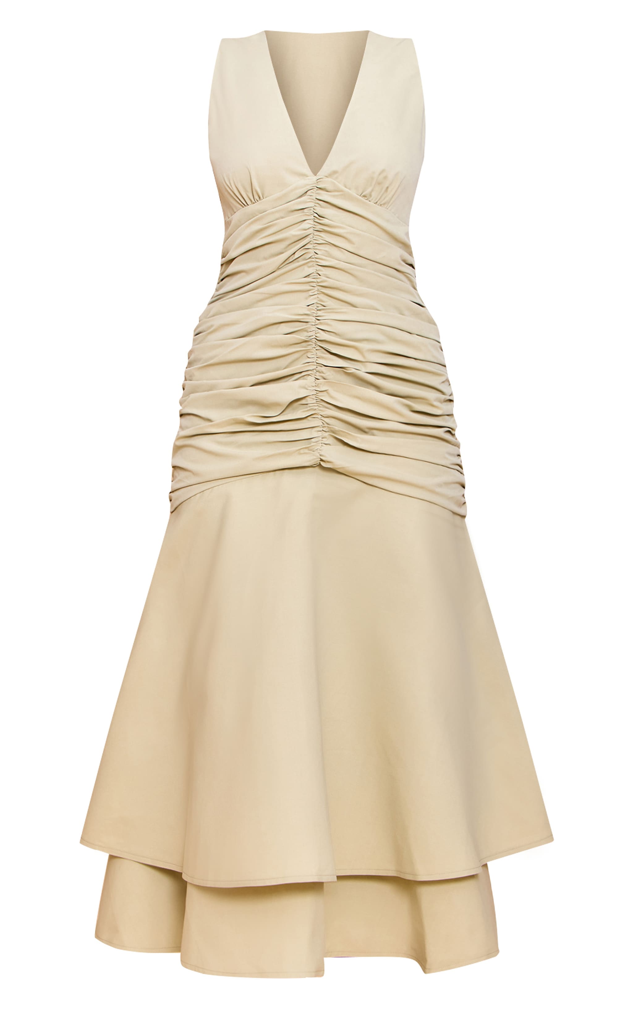 Sage Woven Ruched Dropped Waist Midaxi Dress image 5