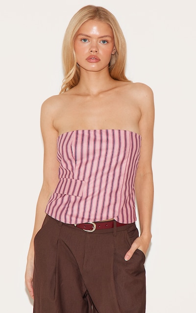 Bustier en velours côtelé rose à rayures