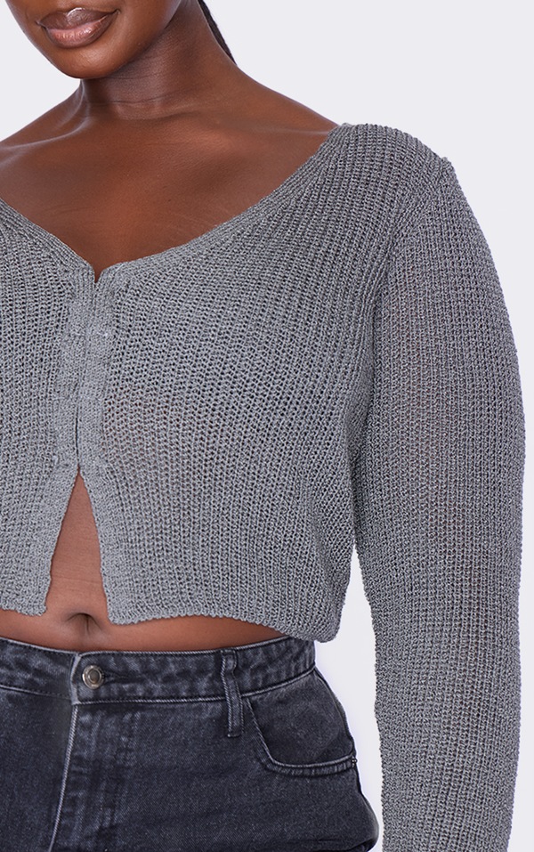 Plus Charcoal Knitted Hook And Eye Cardigan | Plus Size 