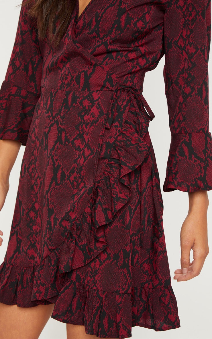 Red Snake Print Frill Sleeve Tea Dress image 5