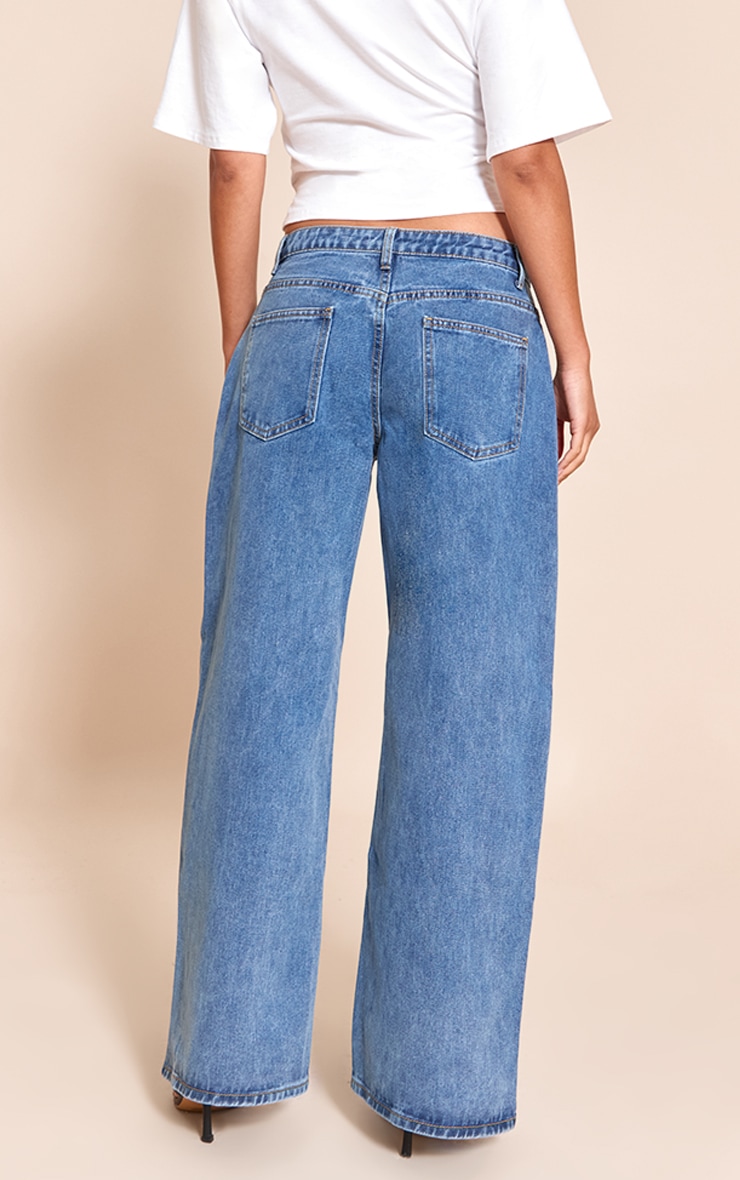 Jean boyfriend bleu moyen délavé à taille basse image 3