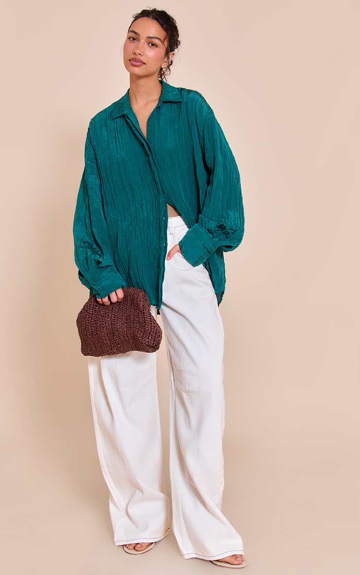 Teal Textured Oversized Shirt image 3