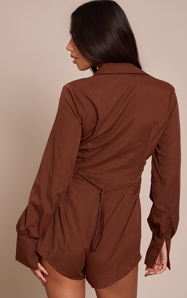Chocolate Woven Belt Detail Romper image 2