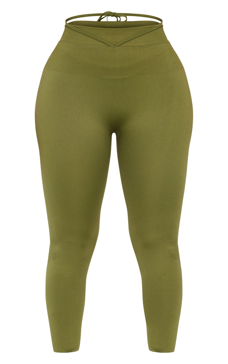 PRETTYLITTLETHING Shape Khaki Tie Waist Ruched Bum Gym Leggings image 1