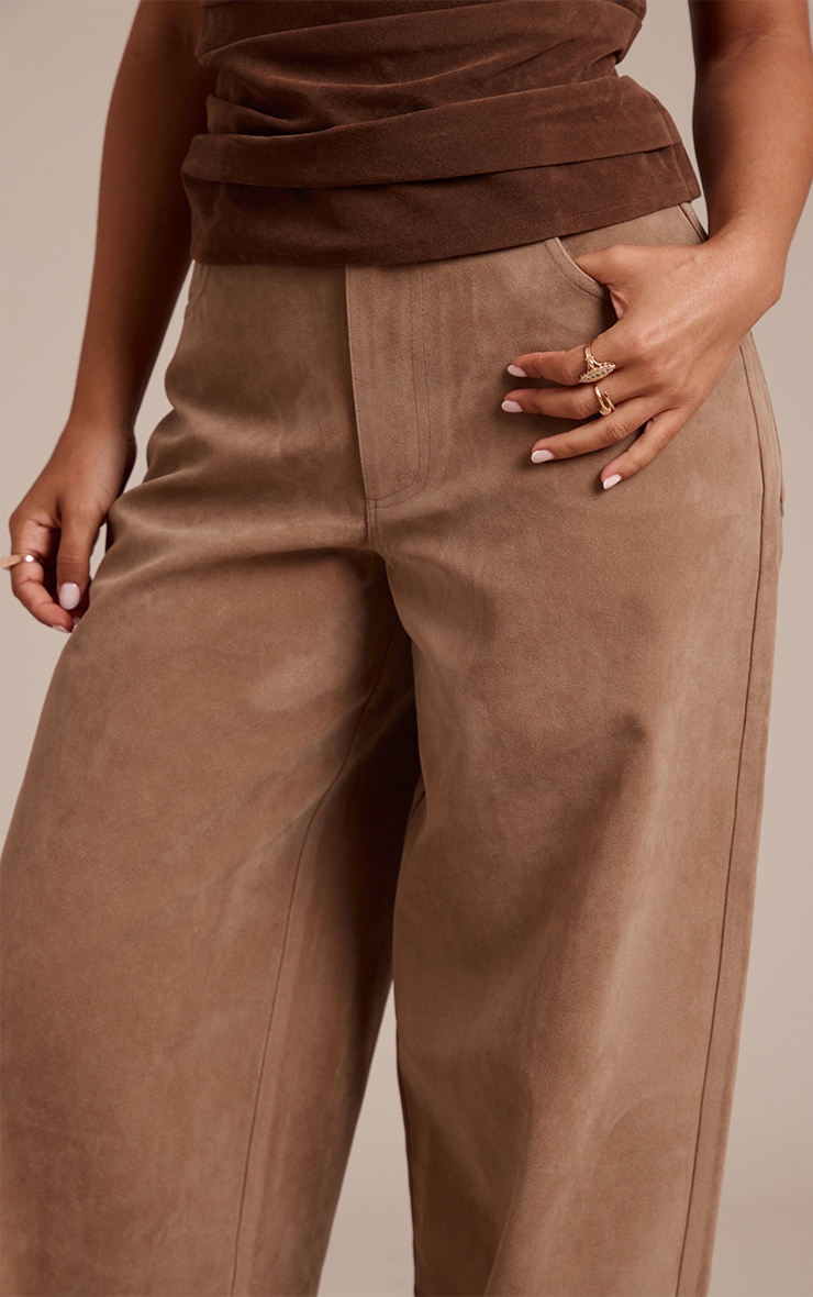 Petite Beige Suede Barrel Pants image 4