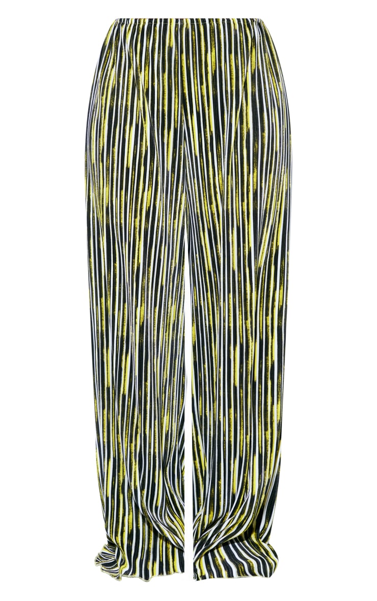 Gold Contrast Stripe Plisse Wide Leg Beach Trousers image 5