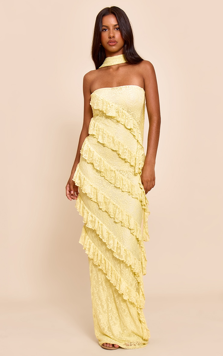 Petite Lemon Scarf Detail Frill Lace Maxi Dress image 4