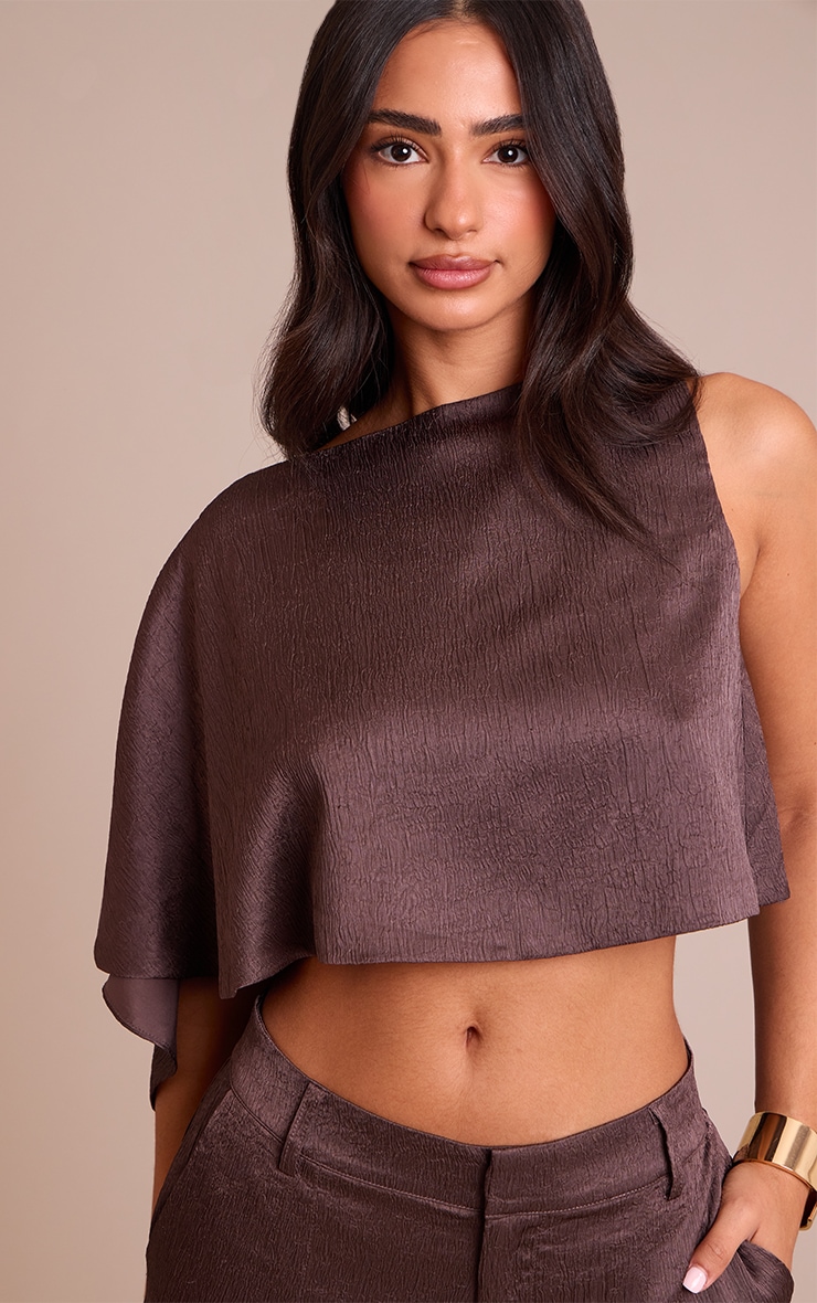 Petite Taupe Textured Satin Cape Top image 4