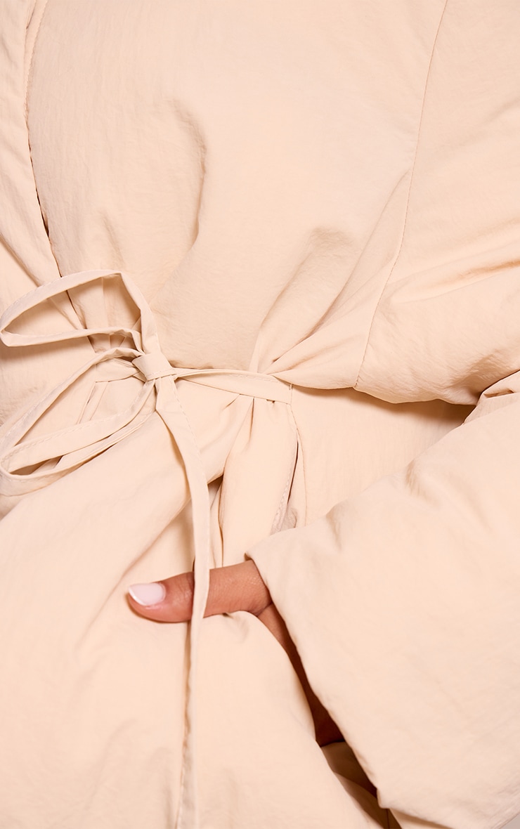 Petite Cream High Neck Tie Waist Quilted Jacket image 4