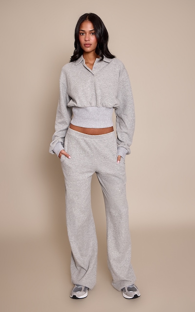 Tall Grey Marl Brushed Rib Straight Leg Pant