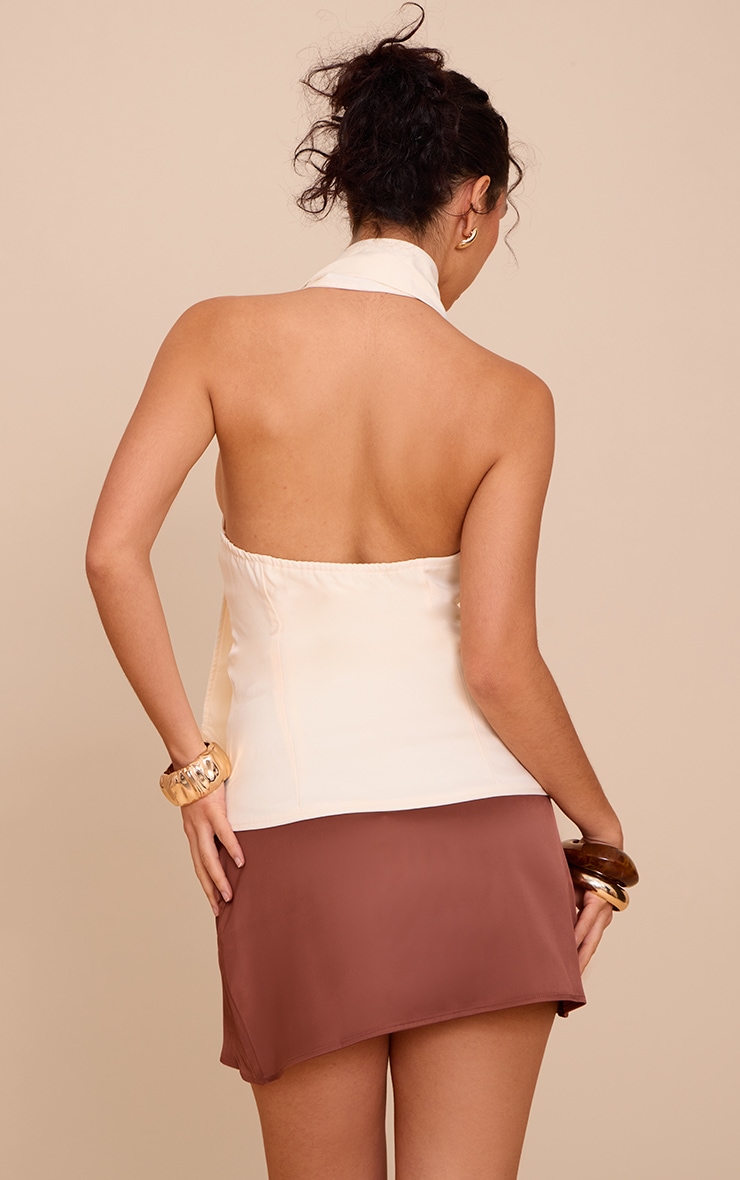 Cream Woven Trim Wrap Scarf Detail Longline Top image 2