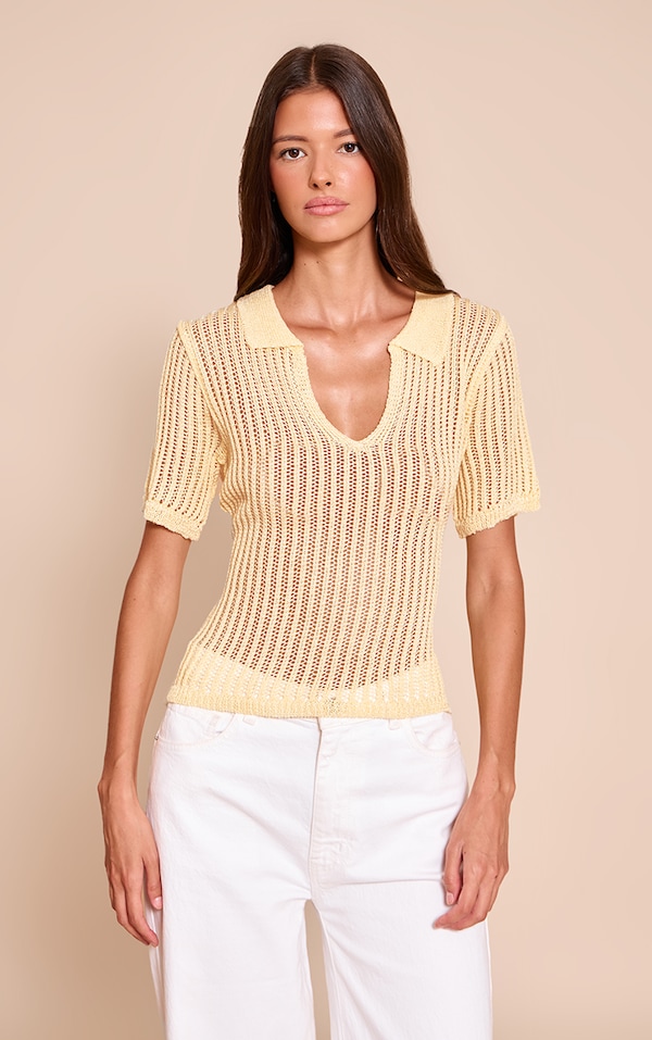 Lemon V Neck Filagree Polo Top