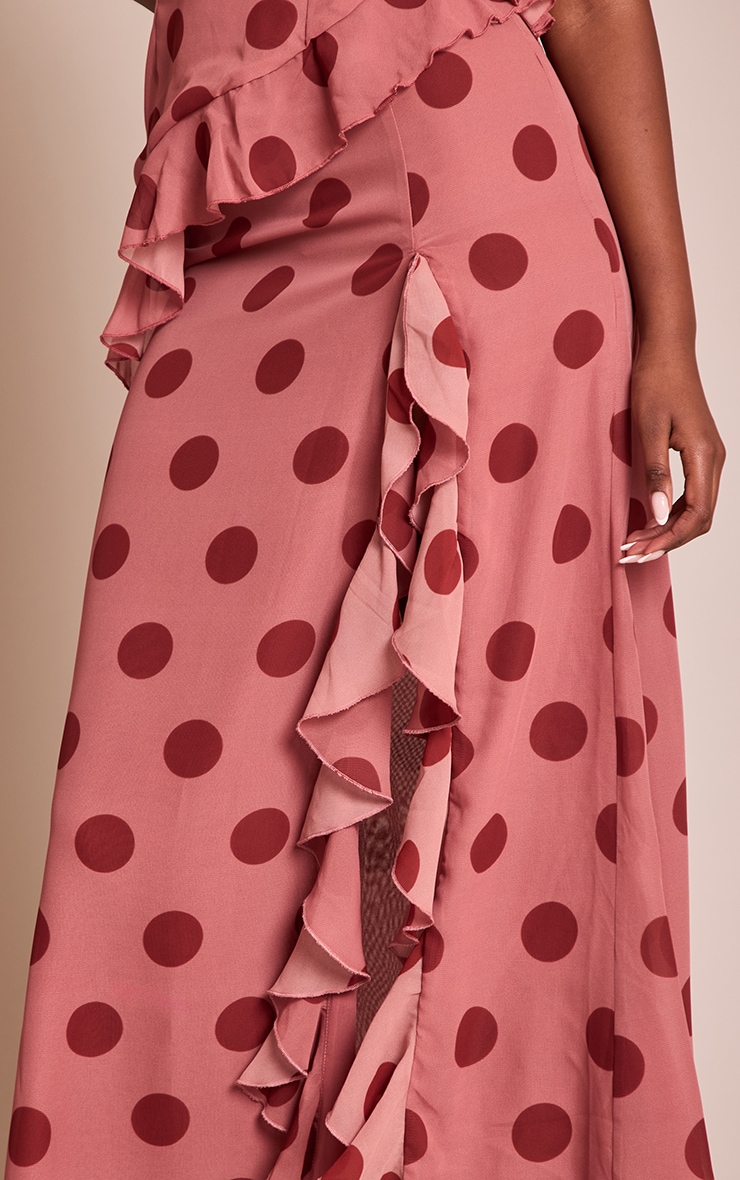 Light Pink Polka Dot Chiffon Ruched Drop Waist Maxi Skirt image 4