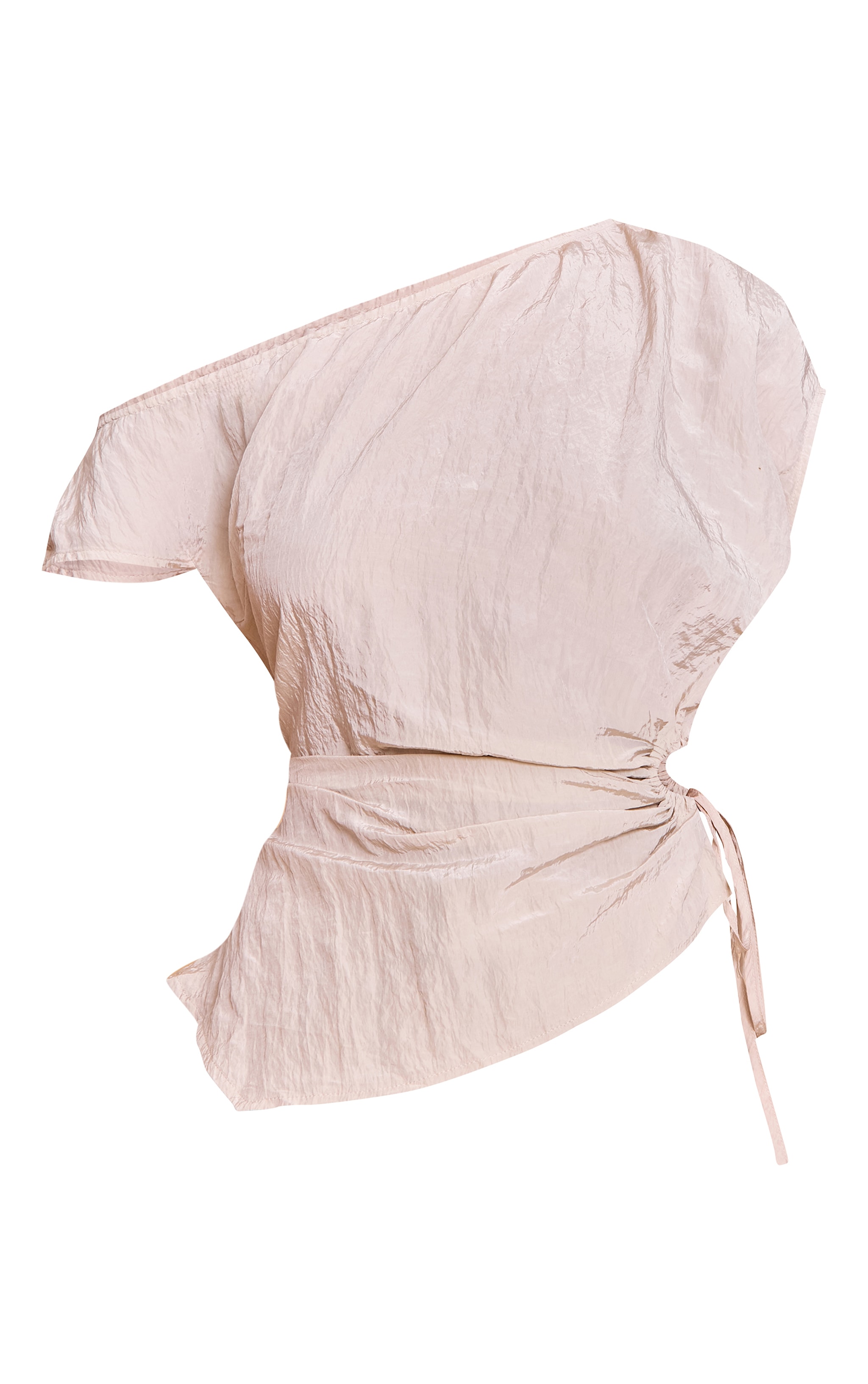 Beige Crinkle Matte Satin Cut Out Long Top image 5