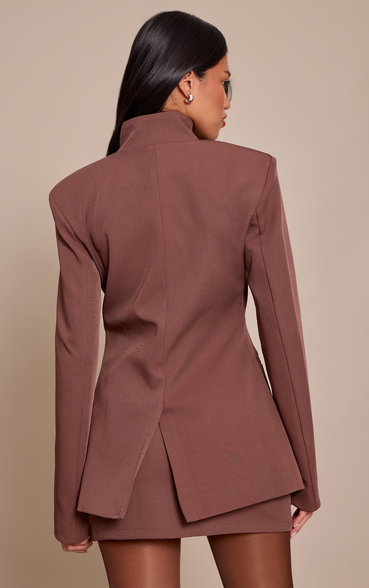 Chocolate Tailored Woven High Neck Blazer image 2