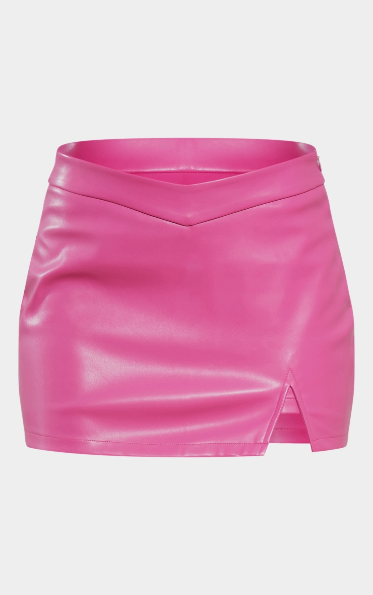 Bright Pink Faux Leather Split Hem Skirt image 6