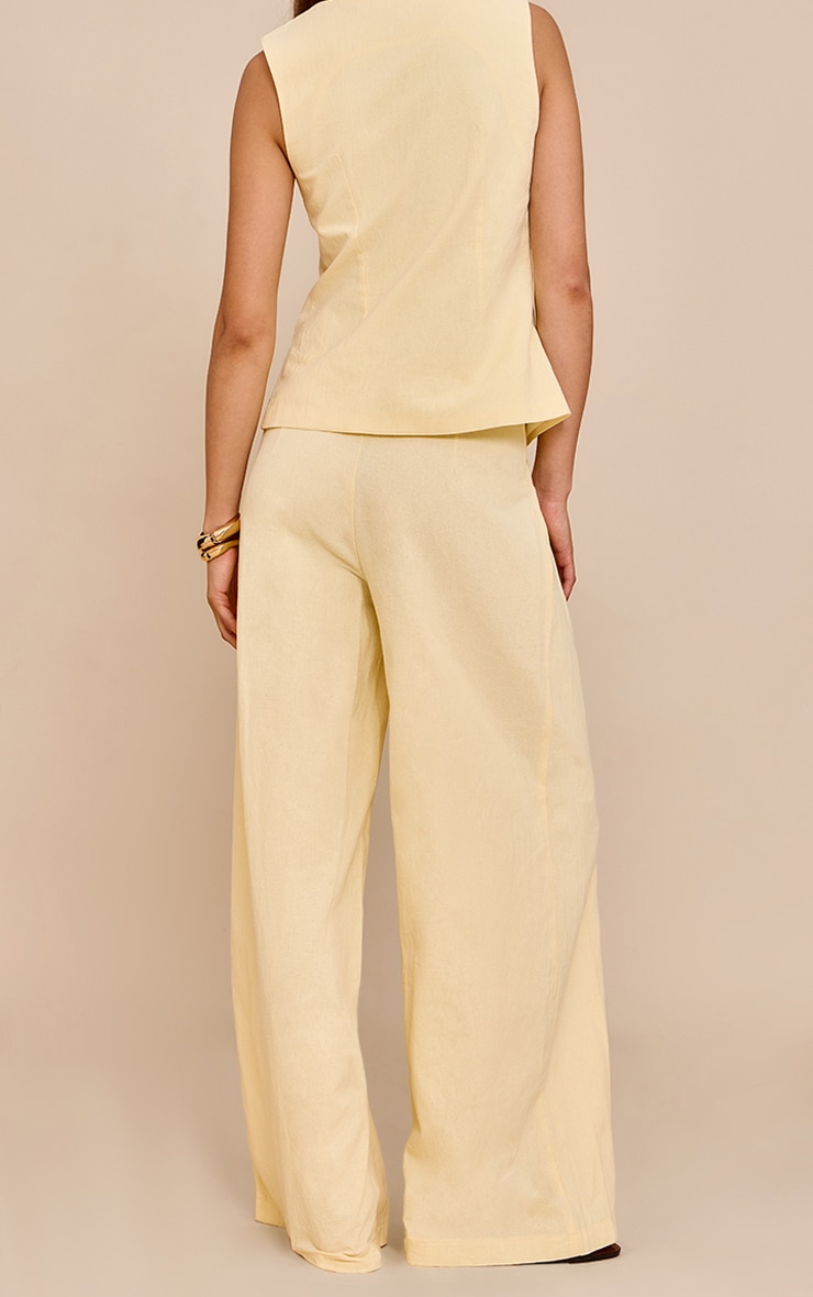 Butter Yellow Linen Look Wide Leg Pleated Pants image 3