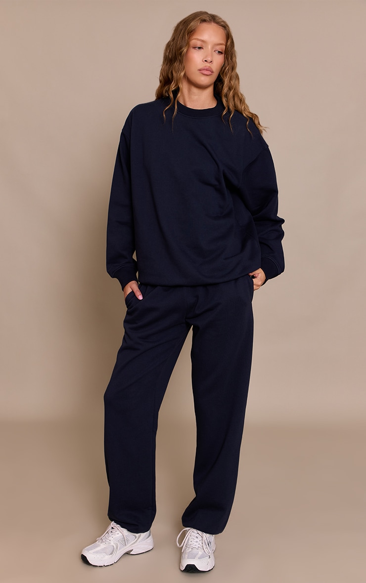 Navy 440 GSM Heavyweight Cotton Loopback Cuffed Track Pants  image 2