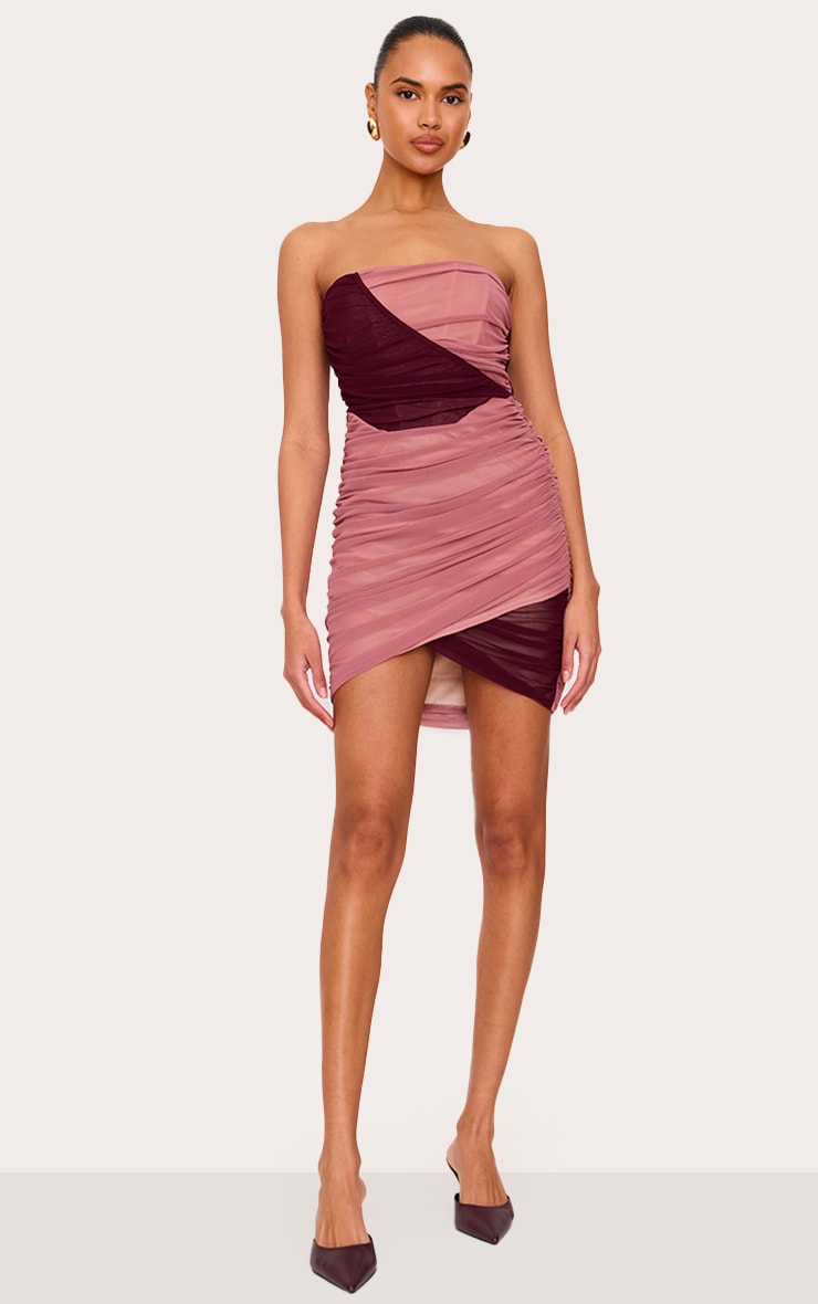 Light Pink Mesh Contrast Bandeau Mini Dress image 3