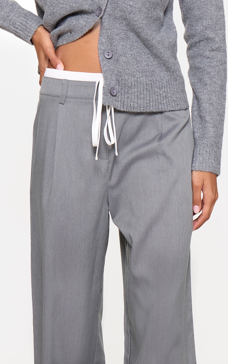 Charcoal Marl Woven Double Waistband Tailored Pants image 4