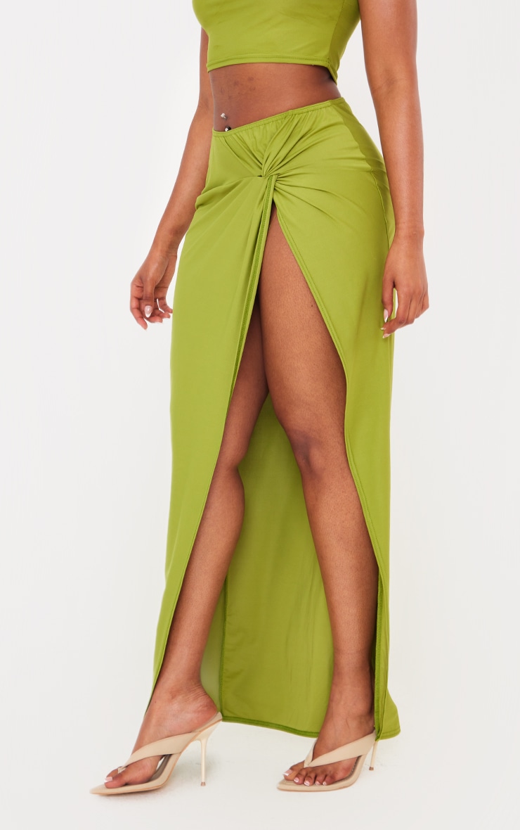 Shape Olive Slinky Knot Side Maxi Skirt image 2