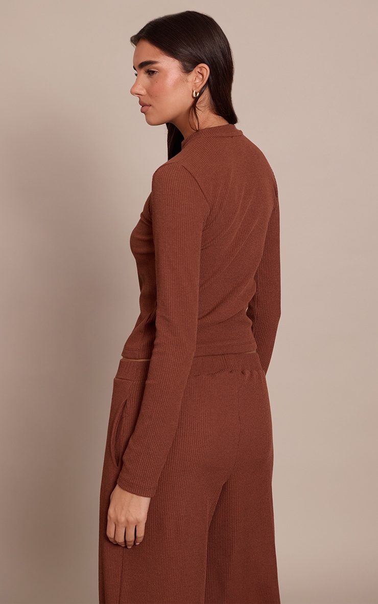 Chocolate Rib Long Sleeve Button Up Fitted Cardigan  image 2