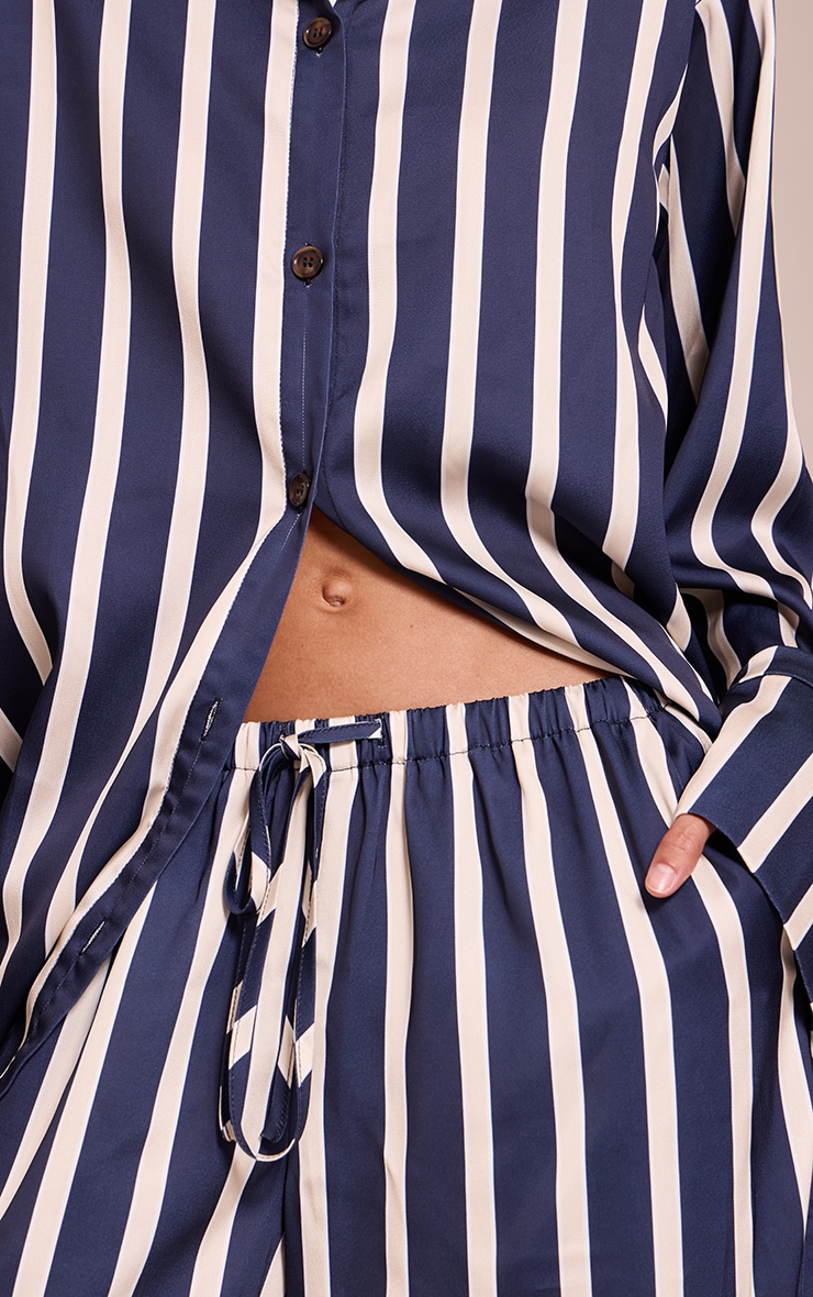 Navy Satin Pinstripe Wide Leg Pants image 4