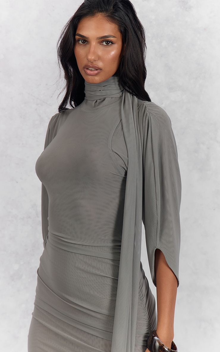 Grey Ruched Wrap Bodycon Mini Dress image 4