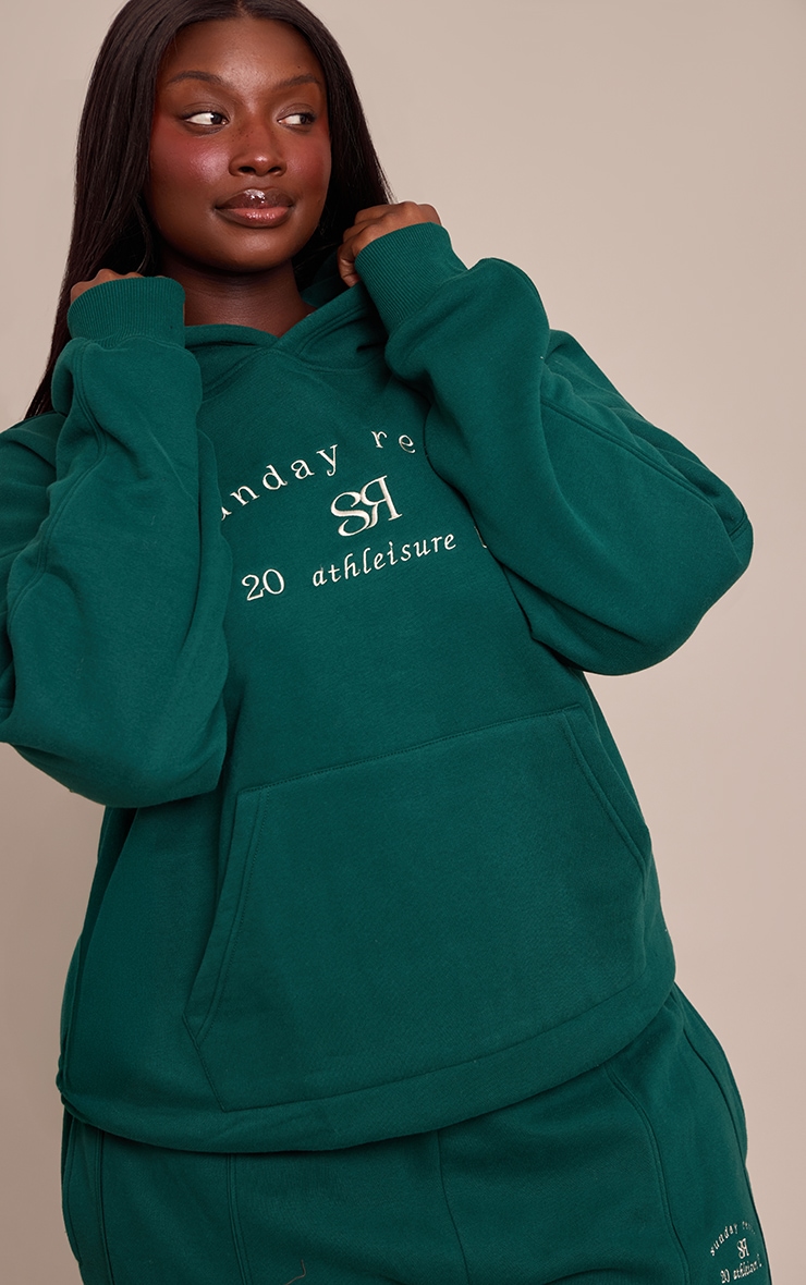 Plus Forest Green  Sunday Reset Embroided Hoodie image 4