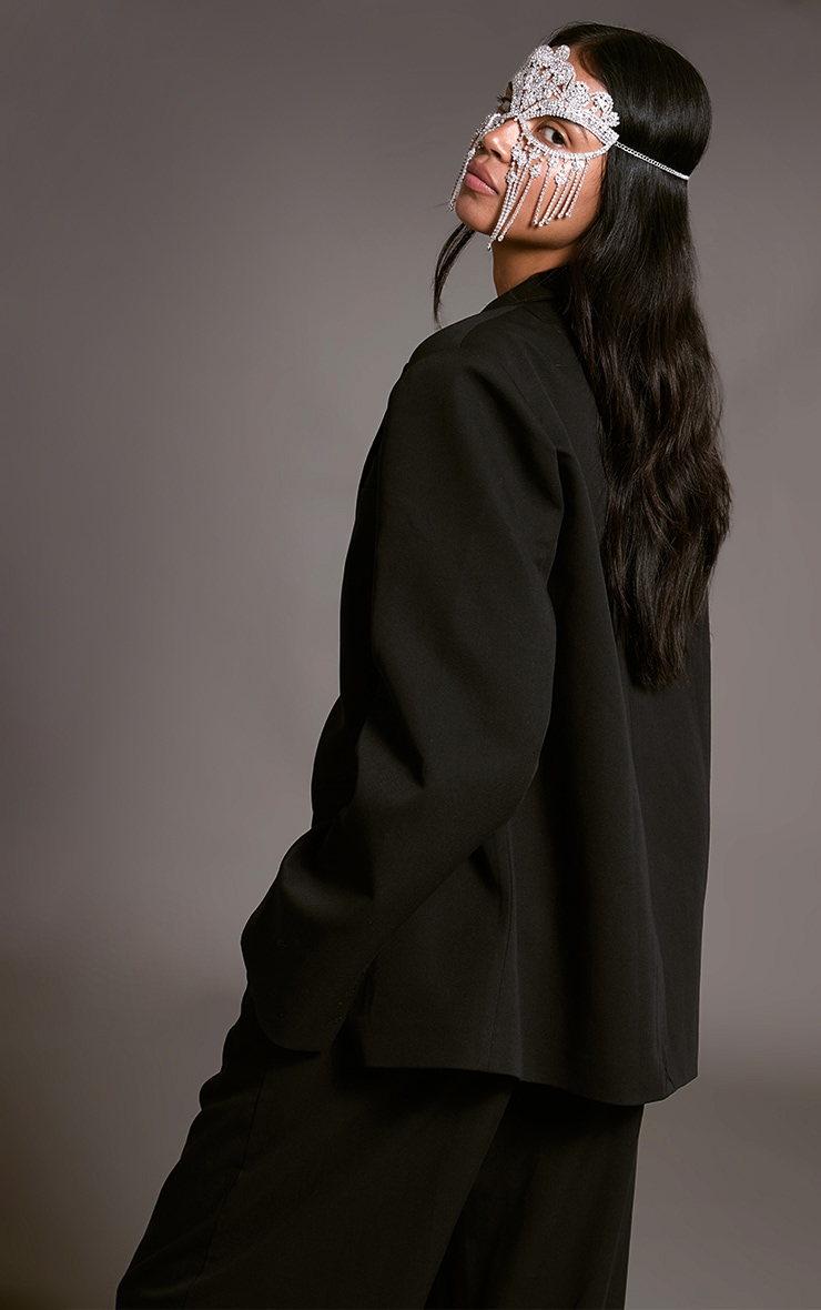 Black Tailored Woven Oversized Dad Blazer image 2