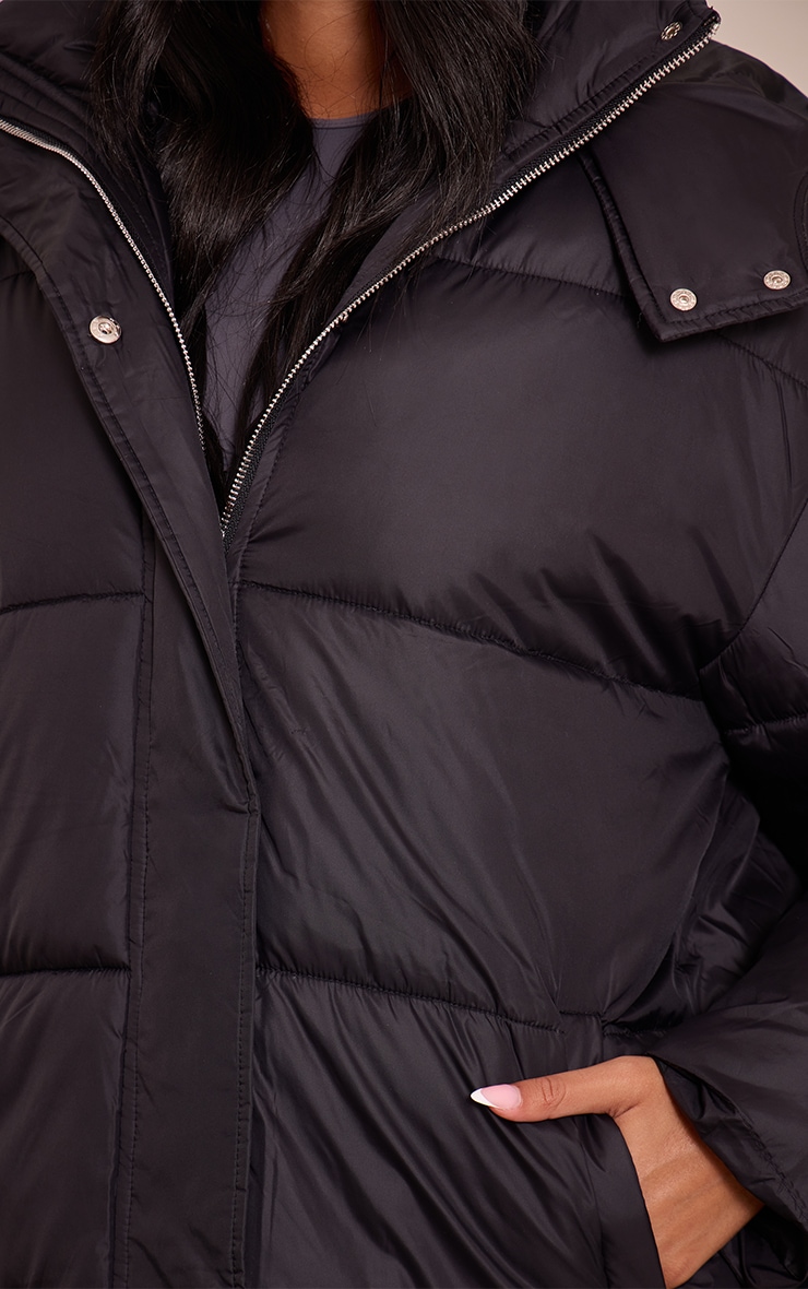 Tall Black Oversized Hooded Puffer Jacket image 4