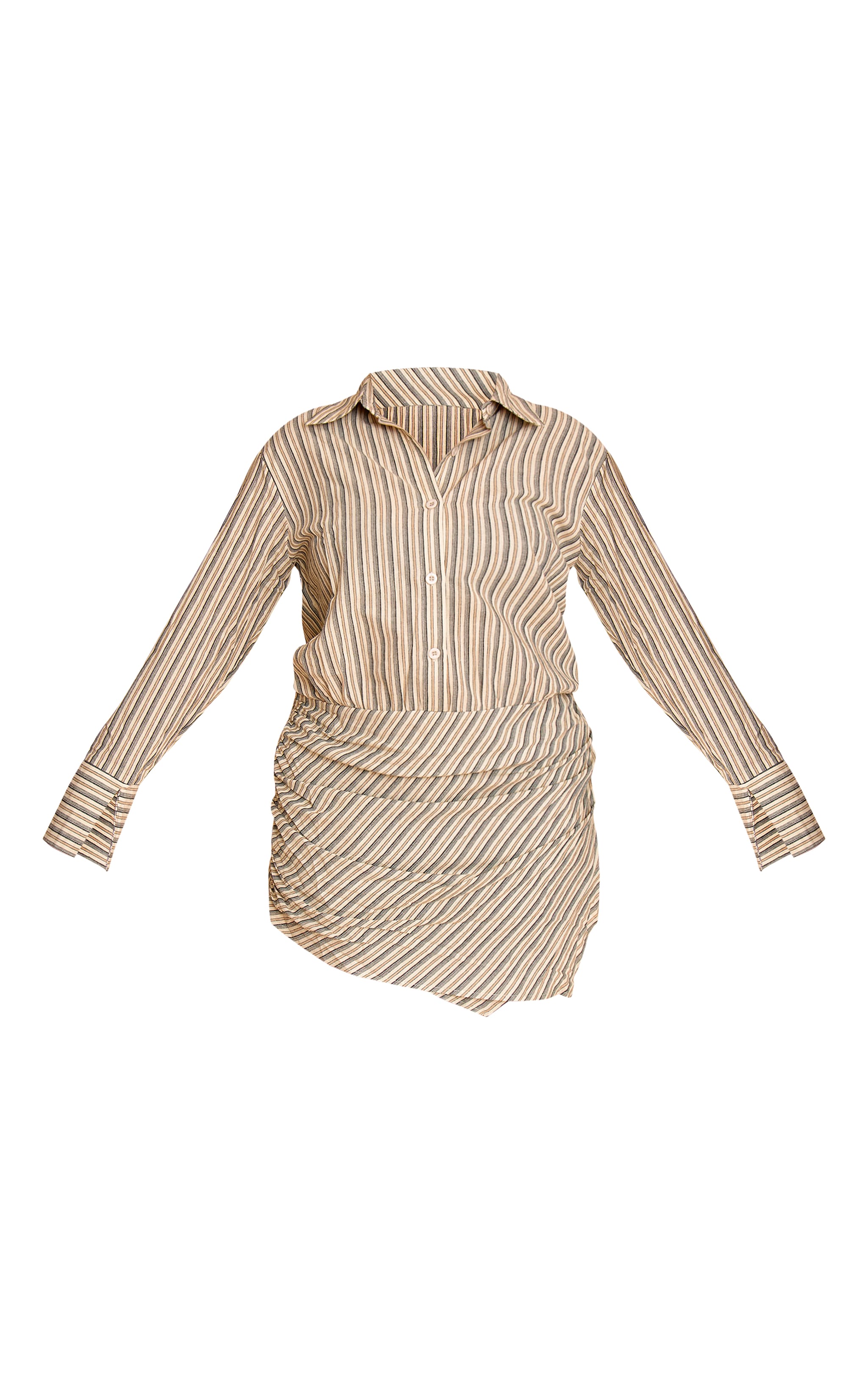 Plus Stone Linen Look Stripe Shirt Style Long Sleeve Skort Playsuit image 5