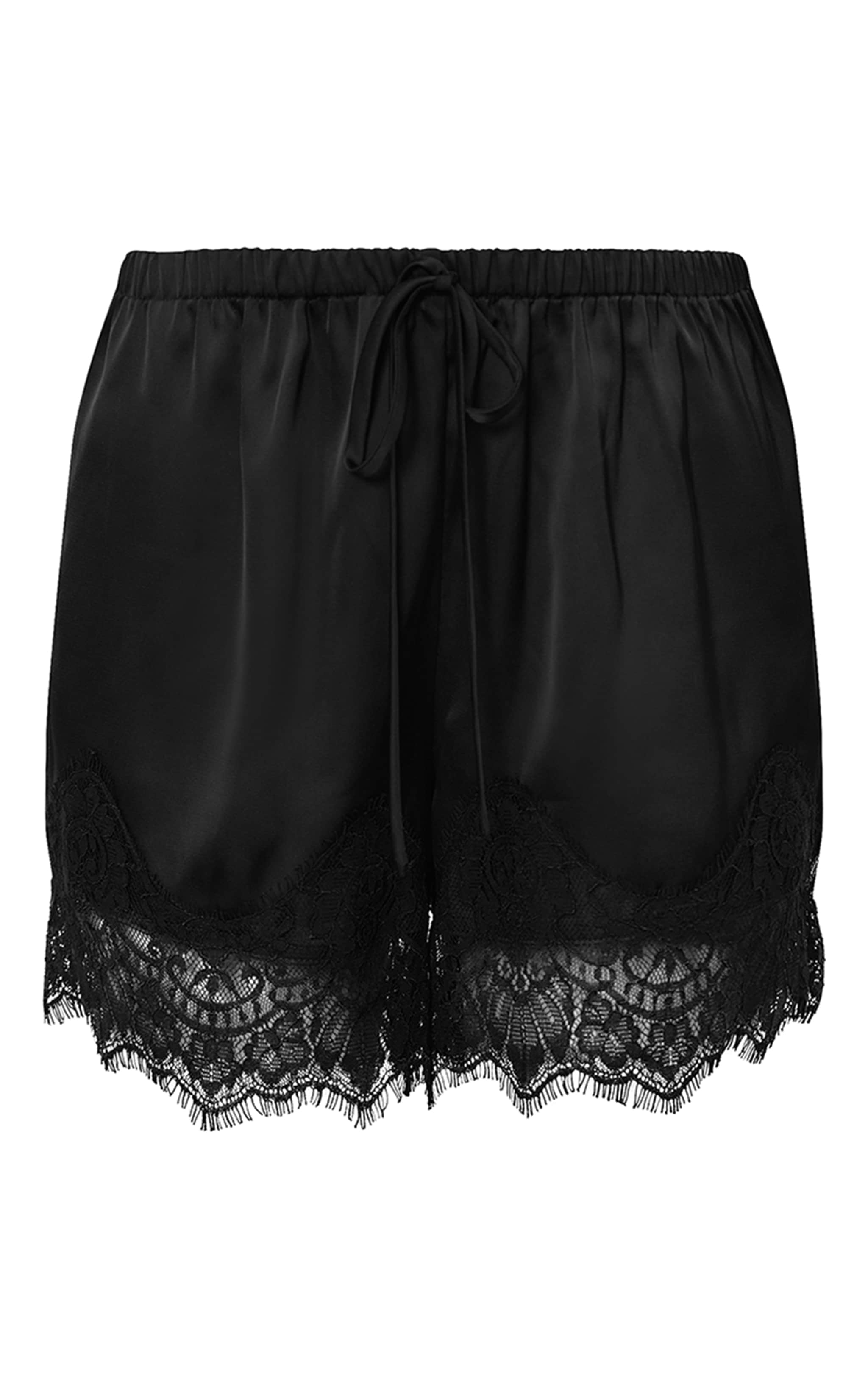 Black Lace Trim Satin Drawstring Shorts image 6