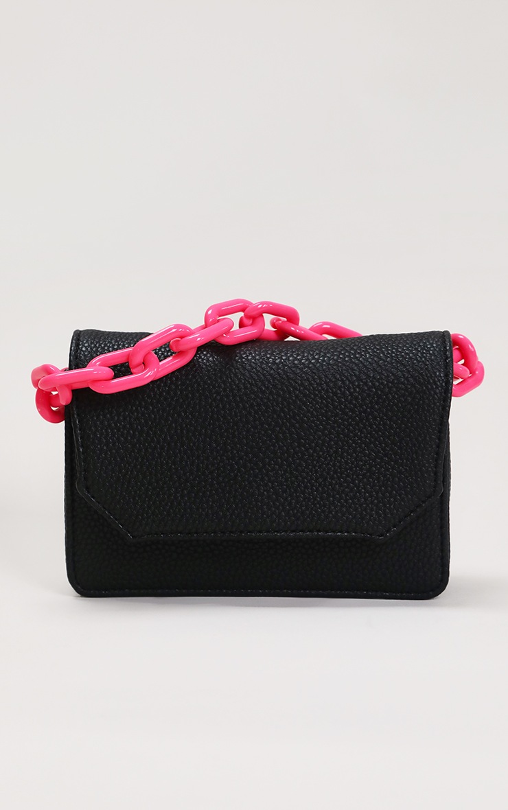 Black PU Pink Chain Grab Bag