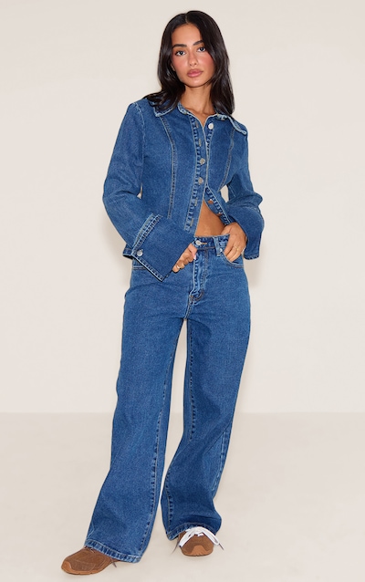 Petite Mid Blue Wash Straight Leg Mid Rise Jean