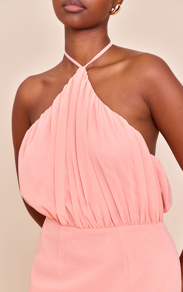 Peach Chiffon Halter Neck Maxi Dress image 4