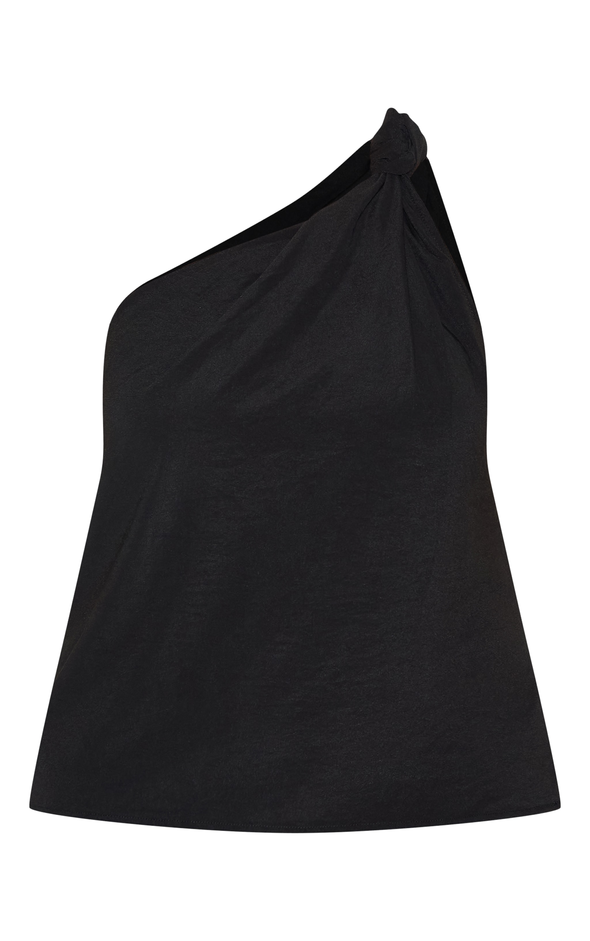 Plus Black Floaty Woven One Shoulder Knot Top | Plus Size