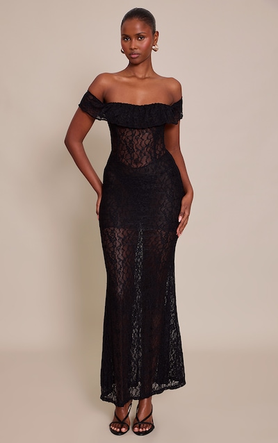 Black Lace Bandeau Corset Detail Maxi Dress
