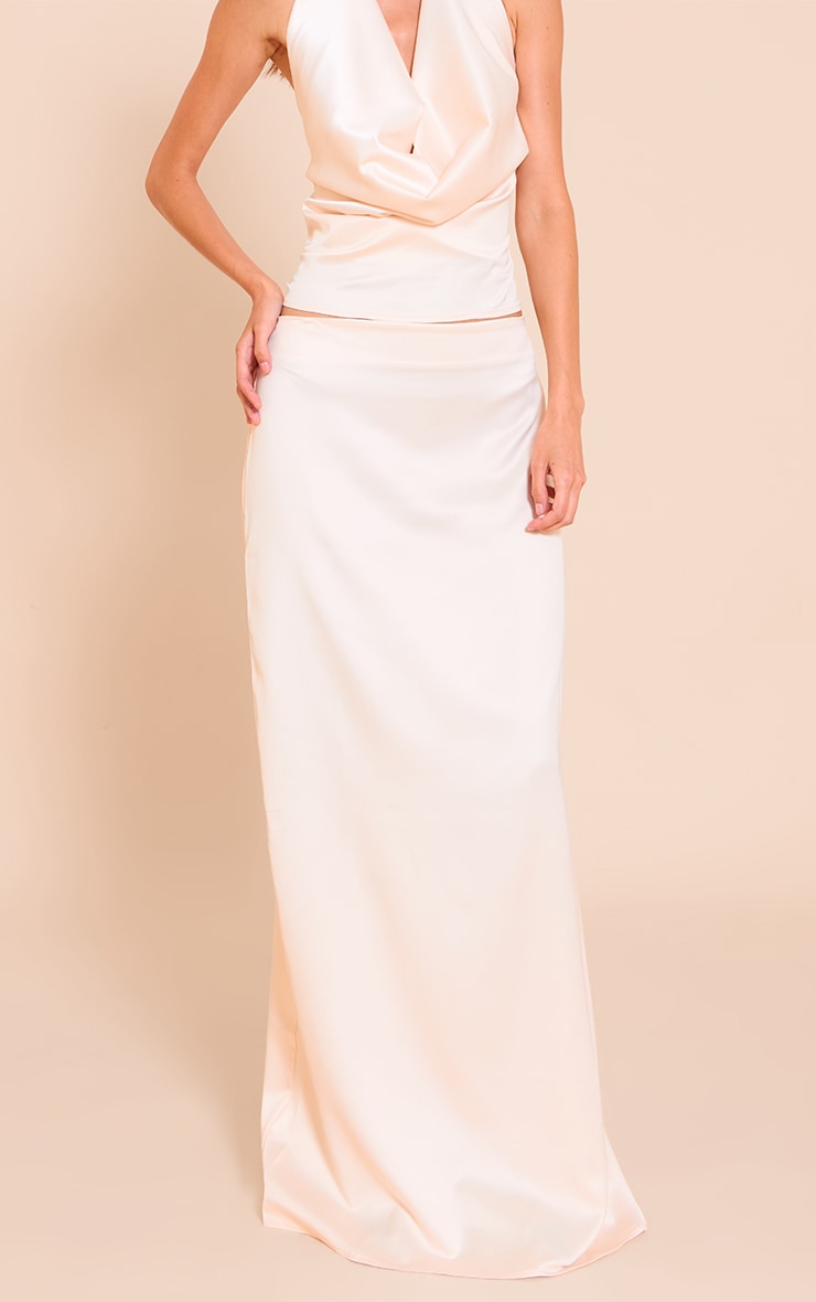 Champagne Satin Floaty Mid Rise Maxi Skirt image 2