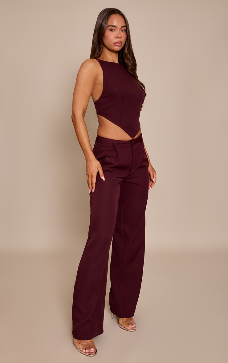 Plum Woven Pleat Detail Wide Leg Pants image 2