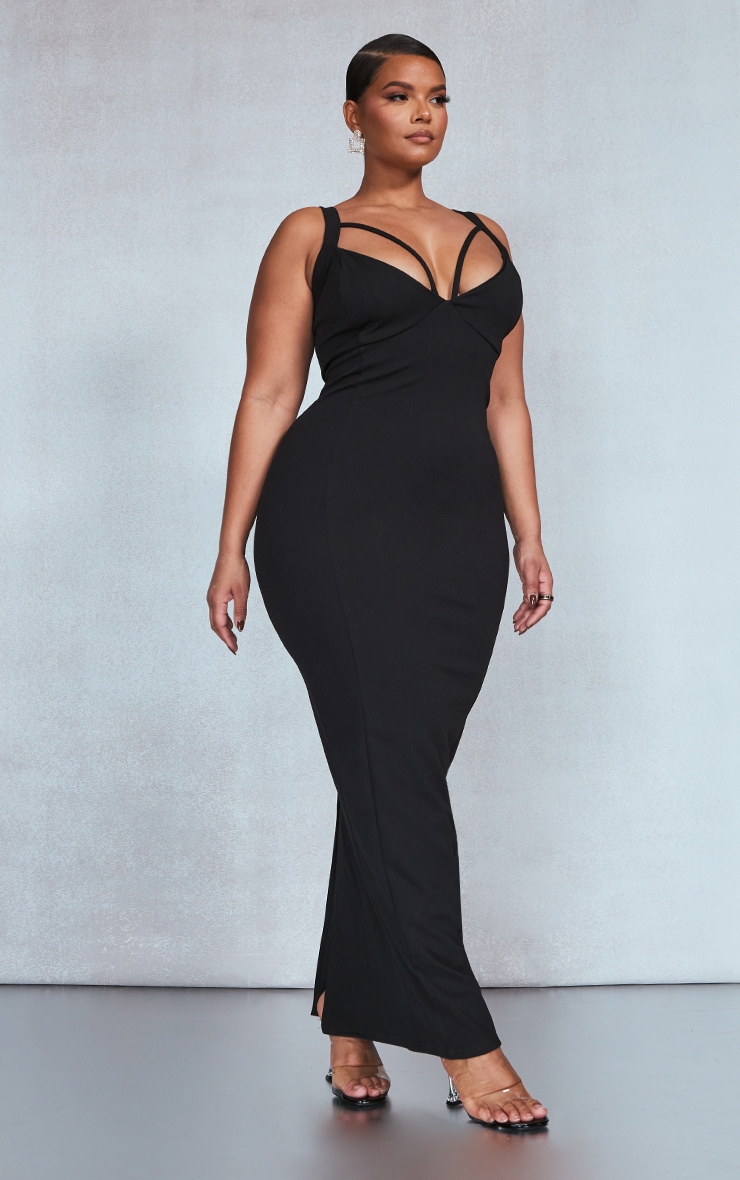 Plus Black Strap Detail Maxi Dress image 3