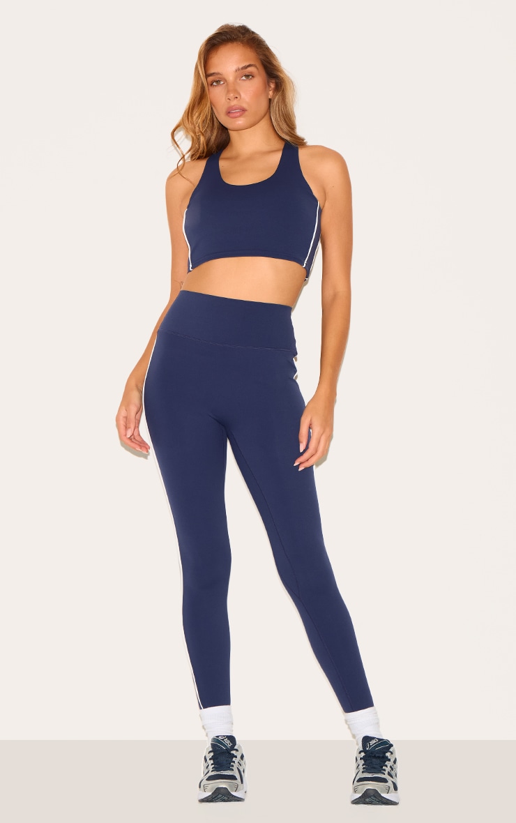 Navy Sculpt Contrast Detail High Waist Gym Leggings image 1